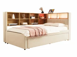 Merax Cama Diván|Sofá cama extraíble tapizado - 90 x 200 cm + 90 x 190 cm - LED y enchufes - con almacenaje - Tejido de franela -