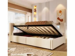 Merax Cama Diván|Sofá cama hidráulico con almacenaje para niños - 90 x 200 cm - con USB + Tipo C + LED + almacenaje - lino -