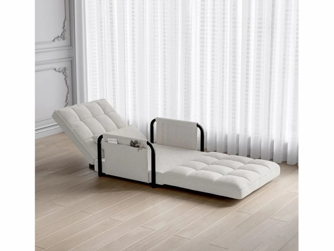 Sofá cama individual convertible - Terciopelo - Sillón y respaldo ajustables en 5 posiciones - Beige Sale