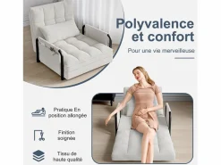 Sofá cama individual convertible - Terciopelo - Sillón y respaldo ajustables en 5 posiciones - Beige Sale