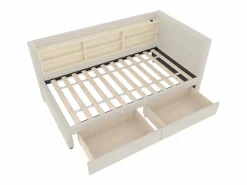 Hauss Spole Cama Diván|Sofá cama individual 90x200 cm con 2 cajones, USB + Tipo C y almacenaje, tejido lino