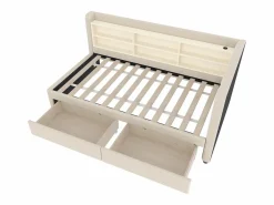 Hauss Spole Cama Diván|Sofá cama individual 90x200 cm con 2 cajones, USB + Tipo C y almacenaje, tejido lino