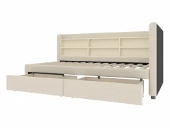 Hauss Spole Cama Diván|Sofá cama individual 90x200 cm con 2 cajones, USB + Tipo C y almacenaje, tejido lino