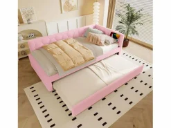 Merax Cama Nido|Sofá cama infantil - 90 x 200 cm + 90 x 190 cm - con lámpara de noche + USB - terciopelo -