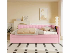 Merax Cama Nido|Sofá cama infantil - 90 x 200 cm + 90 x 190 cm - con lámpara de noche + USB - terciopelo -