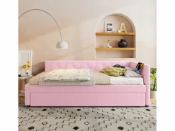 Merax Cama Nido|Sofá cama infantil - 90 x 200 cm + 90 x 190 cm - con lámpara de noche + USB - terciopelo -