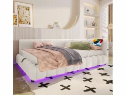 Sofá cama infantil - 140 x 200 cm - con LED + almacenaje hidráulico + USB - terciopelo -^Merax Outlet