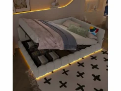 Sofá cama infantil - 140 x 200 cm - con LED + almacenaje hidráulico + USB - terciopelo -^Merax Outlet