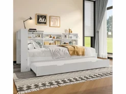Sofá cama infantil - 90 x 200 cm + 90 x 190 cm - cama nido - cabecero con almacenaje - madera + MDF -^Merax Outlet