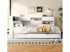 Sofá cama infantil - 90 x 200 cm + 90 x 190 cm - cama nido - cabecero con almacenaje - madera + MDF -^Merax Outlet