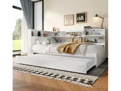 Sofá cama infantil - 90 x 200 cm + 90 x 190 cm - cama nido - cabecero con almacenaje - madera + MDF -^Merax Outlet