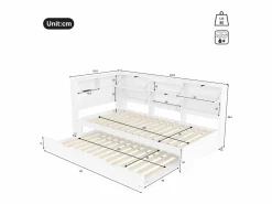 Sofá cama infantil - 90 x 200 cm + 90 x 190 cm - cama nido - cabecero con almacenaje - madera + MDF -^Merax Outlet