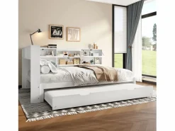 Merax Cama Diván|Sofá cama infantil - 140 x 200 cm + 90 x 190 cm - cama nido - cabecero con almacenaje - madera + MDF -
