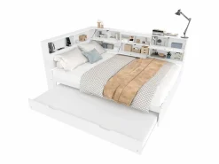 Merax Cama Diván|Sofá cama infantil - 140 x 200 cm + 90 x 190 cm - cama nido - cabecero con almacenaje - madera + MDF -
