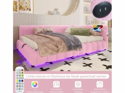 Sofá cama infantil - 140 x 200 cm - con LED + almacenaje hidráulico + USB - terciopelo -^Merax