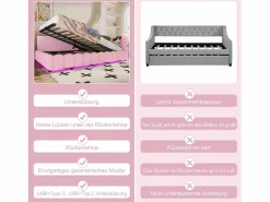 Sofá cama infantil - 140 x 200 cm - con LED + almacenaje hidráulico + USB - terciopelo -^Merax