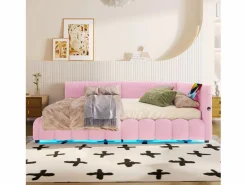 Sofá cama infantil - 140 x 200 cm - con LED + almacenaje hidráulico + USB - terciopelo -^Merax