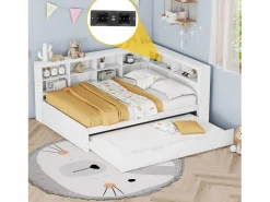 Merax Sofá cama infantil de 140 x 200 cm con cama nido de 90 x 190 cm - con puerto USB y amplio espacio de almacenamiento - madera - Blanco Clearance