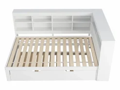 Merax Sofá cama infantil de 140 x 200 cm con cama nido de 90 x 190 cm - con puerto USB y amplio espacio de almacenamiento - madera - Blanco Clearance
