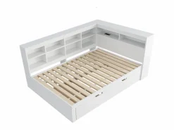 Merax Sofá cama infantil de 140 x 200 cm con cama nido de 90 x 190 cm - con puerto USB y amplio espacio de almacenamiento - madera - Blanco Clearance