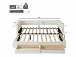 Sofá cama infantil tapizado - 90/180 x 190 cm - con 2 cajones + puerto USB - lino -^Merax Sale