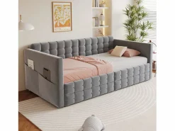 Merax Sofá cama infantil tapizado - 90 x 190 cm - con 2 cajones - terciopelo - Gris Clearance