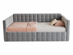 Merax Sofá cama infantil tapizado - 90 x 190 cm - con 2 cajones - terciopelo - Gris Clearance