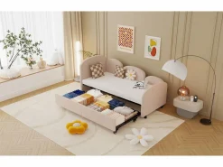 Merax Cama Diván|Sofá cama infantil tapizado - 90 x 200 cm - con cajón de almacenaje - en terciopelo -