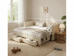Merax Cama Terciopelo|Cama Diván|Sofá cama infantil tapizado - 90/180 x 190 cm - con 2 cajones + puerto USB - Chenilla -