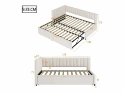 Hauss Spole Sofá cama infantil 90/180x200cm en terciopelo convertible, con respaldo y cabecero acolchados, sin colchón Beige New