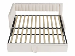 Hauss Spole Sofá cama infantil 90/180x200cm en terciopelo convertible, con respaldo y cabecero acolchados, sin colchón Beige New