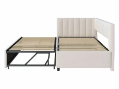 Hauss Spole Sofá cama infantil 90/180x200cm en terciopelo convertible, con respaldo y cabecero acolchados, sin colchón Beige New