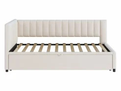 Hauss Spole Sofá cama infantil 90/180x200cm en terciopelo convertible, con respaldo y cabecero acolchados, sin colchón Beige New