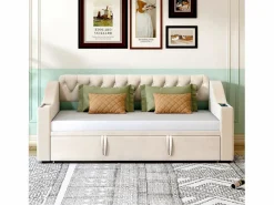 Hauss Spole Cama Nido|Sofá cama infantil 90/180x190cm convertible en terciopelo , con puertos USB y toma de corriente, sin colchón