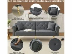 Sofá cama moderno de 2 plazas – 173 x 75 x 70 cm – Respaldo regulable en 3 niveles + patas de metal dorado – Terciopelo –^Merax