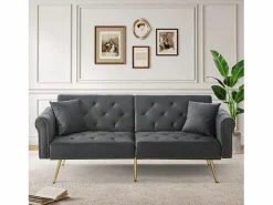 Sofá cama moderno de 2 plazas – 173 x 75 x 70 cm – Respaldo regulable en 3 niveles + patas de metal dorado – Terciopelo –^Merax