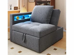 ModernLuxe Sofá cama multifuncional - respaldo ajustable - reposabrazos con bandas luminosas LED - Puerto USB/Type-C - Gris claro Sale