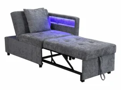 ModernLuxe Sofá cama multifuncional - respaldo ajustable - reposabrazos con bandas luminosas LED - Puerto USB/Type-C - Gris claro Sale