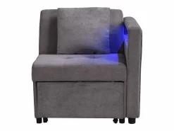 ModernLuxe Sofá cama multifuncional - respaldo ajustable - reposabrazos con bandas luminosas LED - Puerto USB/Type-C - Gris Oscuro Gris antracita Discount
