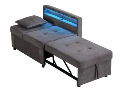ModernLuxe Sofá cama multifuncional - respaldo ajustable - reposabrazos con bandas luminosas LED - Puerto USB/Type-C - Gris Oscuro Gris antracita Discount