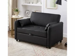 Sofá cama multifuncional, asiento doble retráctil, respaldo regulable en 3 posiciones, PU impermeable, color Negro Outlet