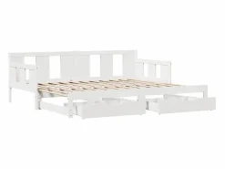 Clicnbuy Sofá cama nido con cajones madera maciza pino blanca 90x190 cm Blanco Best