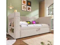 Sofá cama nido de 90 x 200 cm, lino , con cargador USB, portavasos y estante de almacenamiento (sin colchón)^OKWISH Sale