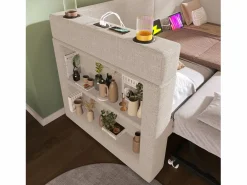Sofá cama nido de 90 x 200 cm, lino , con cargador USB, portavasos y estante de almacenamiento (sin colchón)^OKWISH Sale