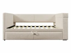 Sofá cama nido de 90 x 200 cm, lino , con cargador USB, portavasos y estante de almacenamiento (sin colchón)^OKWISH Sale