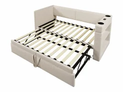 Sofá cama nido de 90 x 200 cm, lino , con cargador USB, portavasos y estante de almacenamiento (sin colchón)^OKWISH Sale