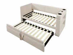 Sofá cama nido de 90 x 200 cm, lino , con cargador USB, portavasos y estante de almacenamiento (sin colchón)^OKWISH Sale