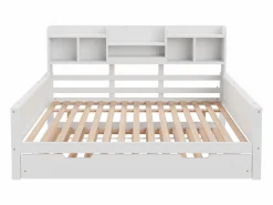 ModernLuxe Sofá cama nido 140x200 cm - Cama nido 90x190 cm - con almacenamiento - somier de láminas - pino macizo - (colchón no incluido) Blanco Hot