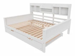 ModernLuxe Sofá cama nido 140x200 cm - Cama nido 90x190 cm - con almacenamiento - somier de láminas - pino macizo - (colchón no incluido) Blanco Hot