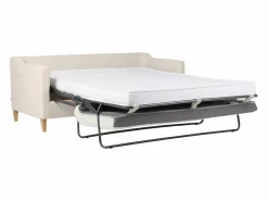 Miliboo Sofá cama nórdico 3 plazas de tela efecto aterciopelado y madera clara LOUISE Beige Best